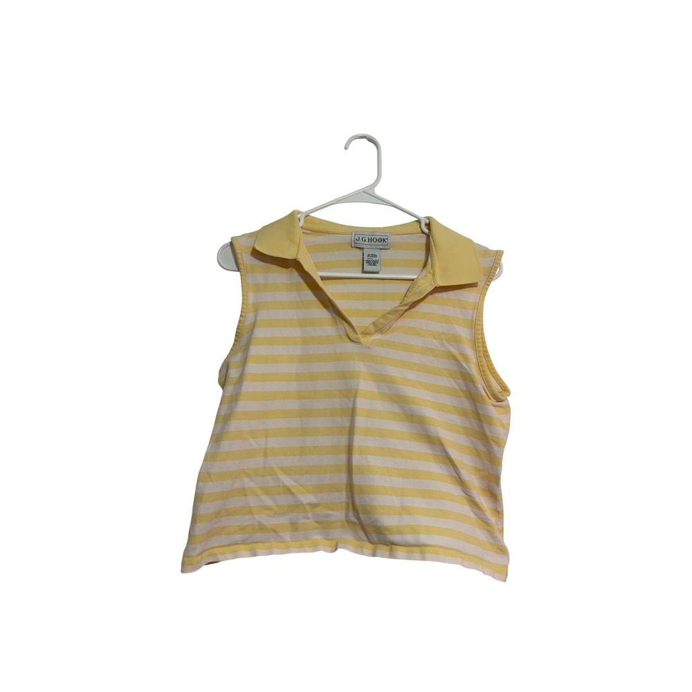 J.G. Hook Sleeveless Polo Top Preppy Striped Yellow White‎ V-Neck Large